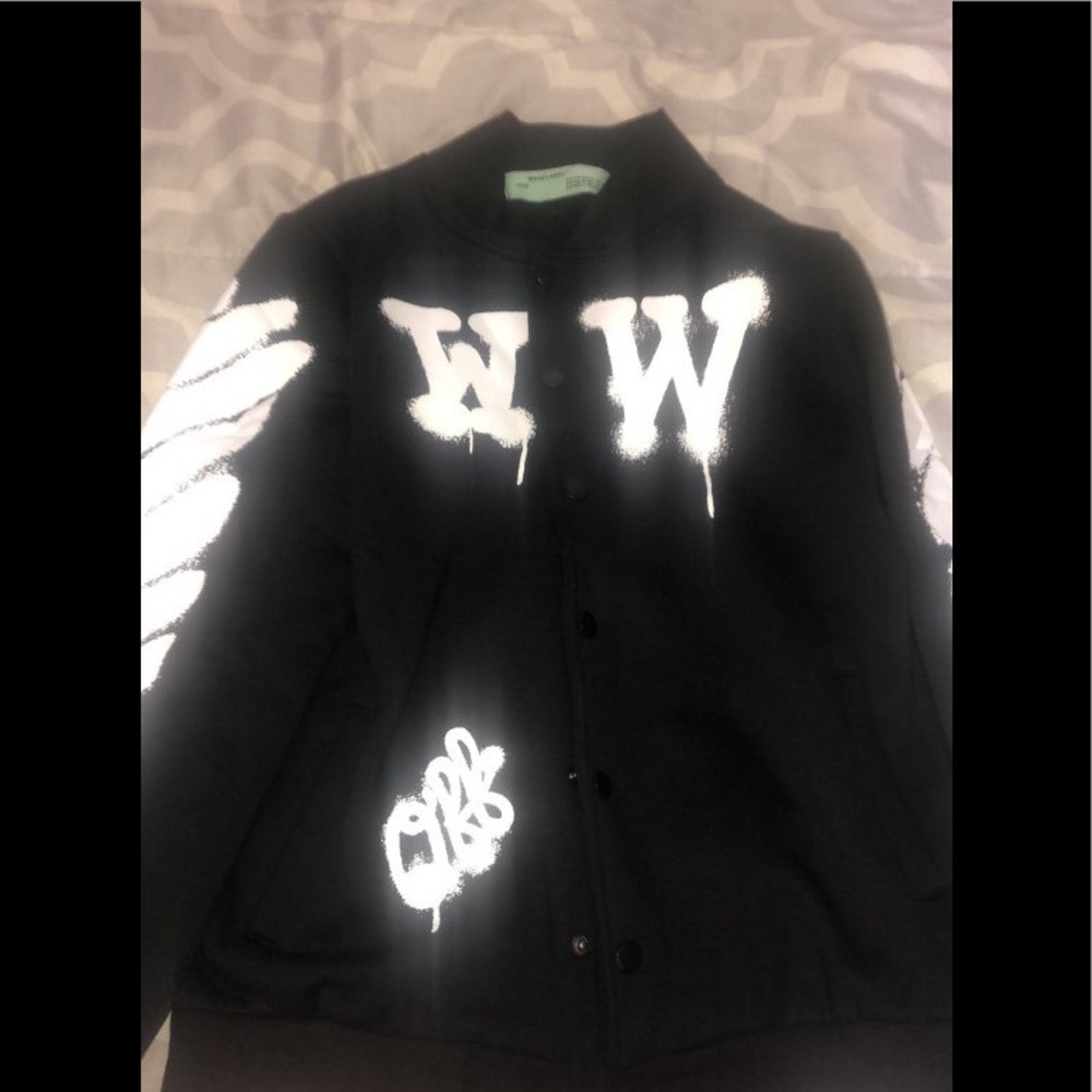 Off-White Spray Paint Logo Varsity Jacket